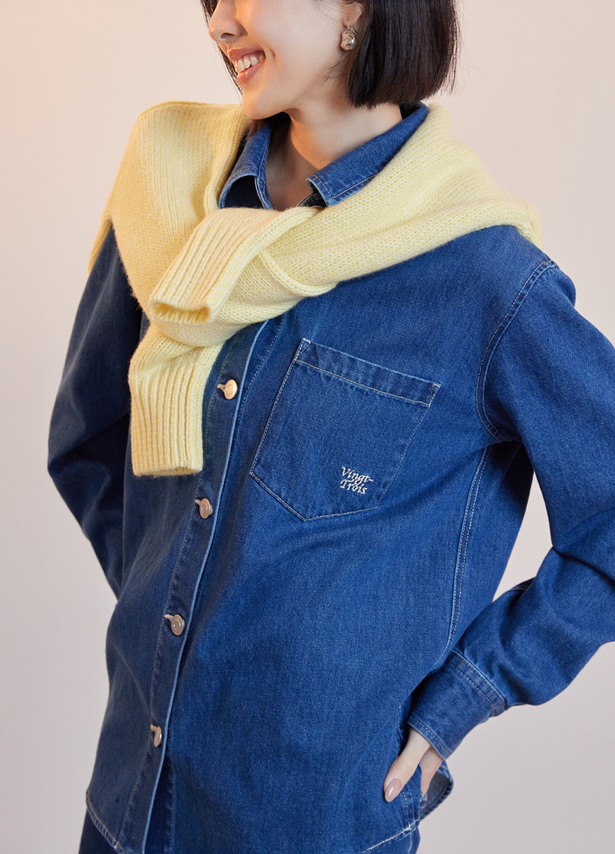 口袋刺繡牛仔襯衫